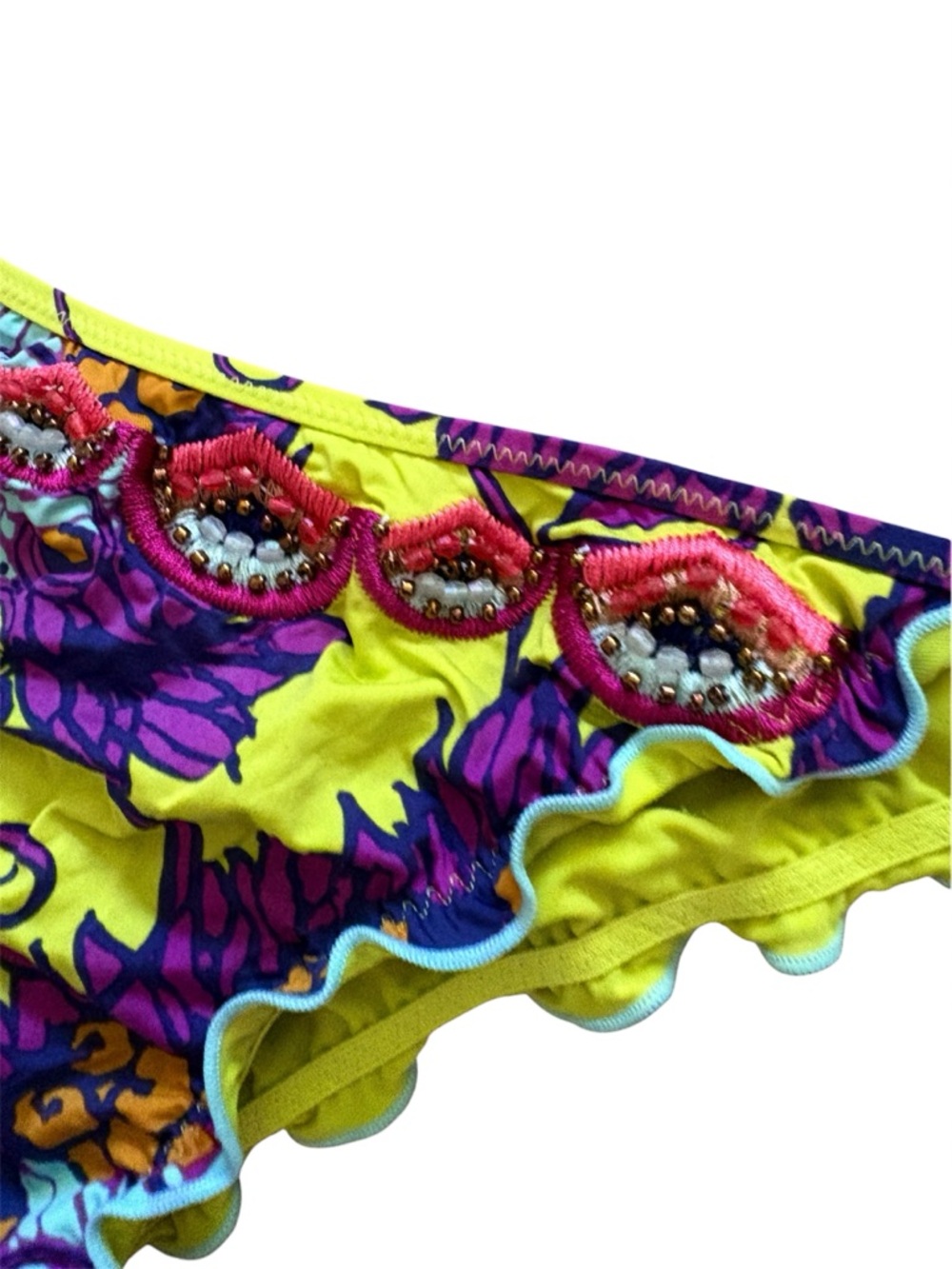 Zingara Ruffle Embroidered String Bikini Bottoms Abstract Print Size 6 - Picture 4 of 13